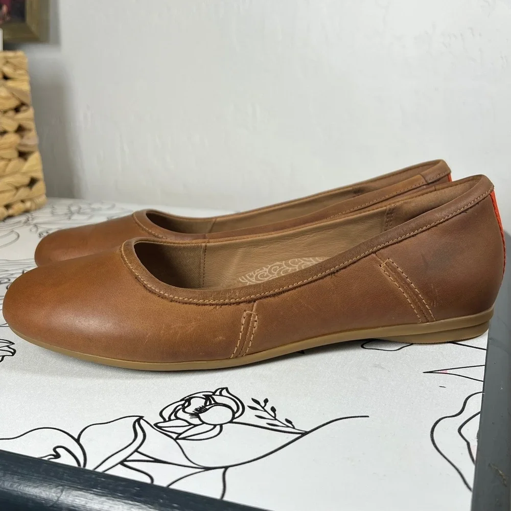 Clarks Women's Canebay Plain leather ballet flats Tan Brown Orange Stripe 8.5 M